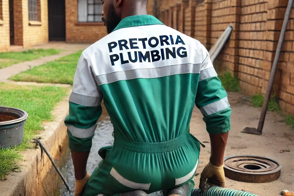 Plumber in uniform working on a drain